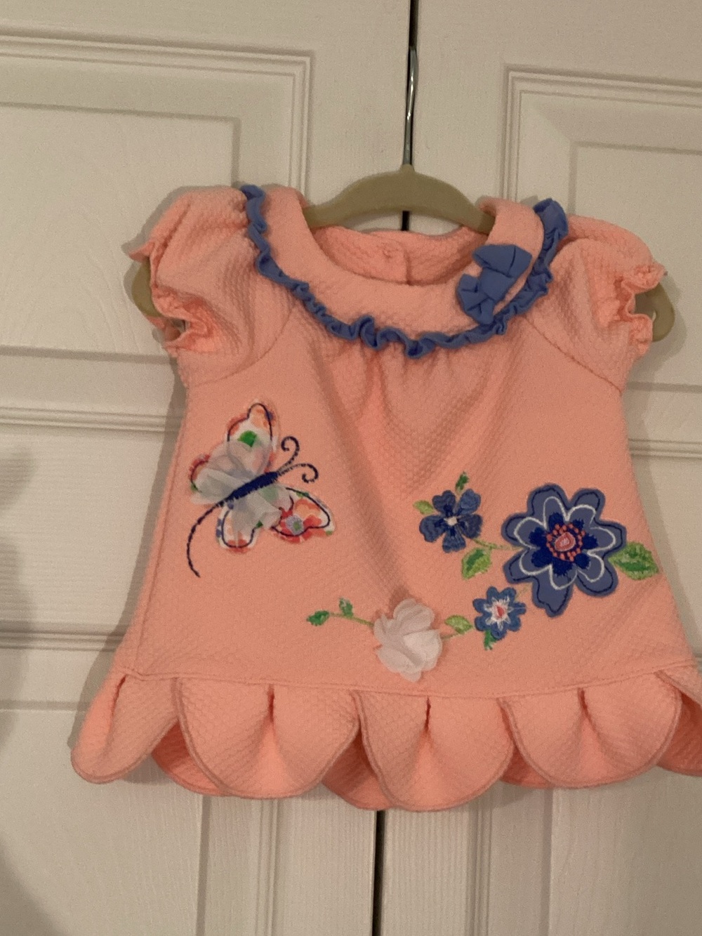 Nannette Kids Peach Butterfly & Floral Embroidered Girls Dress 6-9 Months EUC